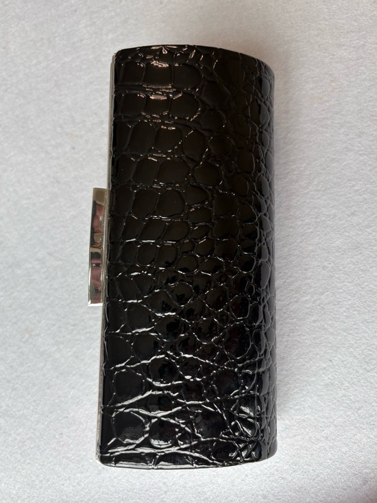 La Regale Handbags - La Regale Black Patent Croc-Embossed Chain Optional Strap Clutch Evening Bag